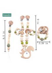 Baby Wooden Toy Stroller Clip Baby Mobile Stroller Customized Silicone Pill Pacifier Chain Chew Silicone Rattle Baby Wooden Teether