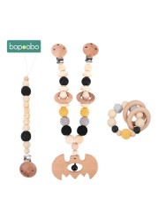 Baby Wooden Toy Stroller Clip Baby Mobile Stroller Customized Silicone Pill Pacifier Chain Chew Silicone Rattle Baby Wooden Teether