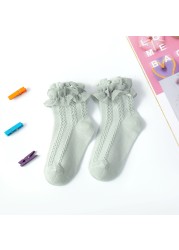 Spring Baby Girls Soft Cotton Ruffle Lace Ankle Princess Dress Socks for 0-12Y Toddler Infant Baby Solid Color White Flower Socks