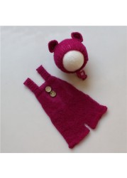 Newborn Baby Photography Accessories Boys Girls Clothes Cute Hat and Bear Overalls Mohair Photo Clothes