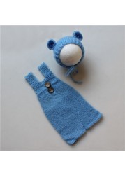 Newborn Baby Photography Accessories Boys Girls Clothes Cute Hat and Bear Overalls Mohair Photo Clothes