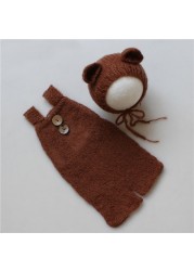 Newborn Baby Photography Accessories Boys Girls Clothes Cute Hat and Bear Overalls Mohair Photo Clothes