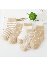 5pairs/lot 0 to 6 Years Kids Soft Cotton Socks Boy Girl Baby Cute Cartoon Warm Stripe Dots Fashion School Socks Autumn Spring