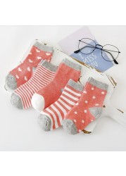 5pairs/lot 0 to 6 Years Kids Soft Cotton Socks Boy Girl Baby Cute Cartoon Warm Stripe Dots Fashion School Socks Autumn Spring