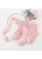 5pairs/lot 0 to 6 Years Kids Soft Cotton Socks Boy Girl Baby Cute Cartoon Warm Stripe Dots Fashion School Socks Autumn Spring