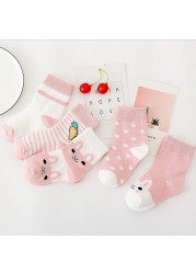 5pairs/lot 0 to 6 Years Kids Soft Cotton Socks Boy Girl Baby Cute Cartoon Warm Stripe Dots Fashion School Socks Autumn Spring