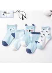 5pairs/lot 0 to 6 Years Kids Soft Cotton Socks Boy Girl Baby Cute Cartoon Warm Stripe Dots Fashion School Socks Autumn Spring