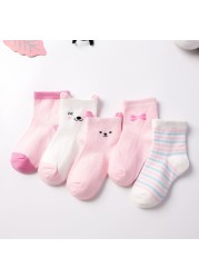 5pairs/lot 0 to 6 Years Kids Soft Cotton Socks Boy Girl Baby Cute Cartoon Warm Stripe Dots Fashion School Socks Autumn Spring