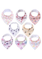 8pcs/lot soft comfortable colorful 100% organic cotton and baby bandana for boys and girls infants adjustable snaps saliva baby bibs