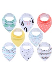 8pcs/lot soft comfortable colorful 100% organic cotton and baby bandana for boys and girls infants adjustable snaps saliva baby bibs