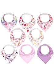 8pcs/lot soft comfortable colorful 100% organic cotton and baby bandana for boys and girls infants adjustable snaps saliva baby bibs