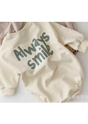 2021 New Baby Cotton Bib Simple Smiley Print Boys Clothes Infant Girl Long Sleeve Loose Jumpsuit Newborn Autumn Clothes