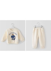 2022 Spring New Baby Girls Cute Bear Fashion Letter Sets Boys Long Sleeve Casual Top + Pants 2pcs Kids Clothes Sport Suit