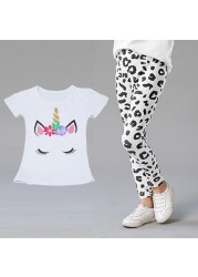 2pcs Kids Clothes Set Summer T-shirt Leggings Little Girl Print T-shirt and Pants Outfits Baby Girl Leggings