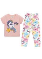 2pcs Kids Clothes Set Summer T-shirt Leggings Little Girl Print T-shirt and Pants Outfits Baby Girl Leggings