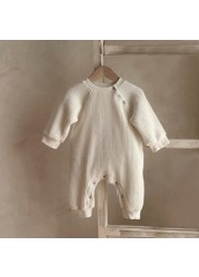 0-2Y Summer Baby Boys Long Sleeve Casual Jumpsuit Infant Girls Fashion Solid Color Ribbed Cotton Romper 2022 Newborn Clothes