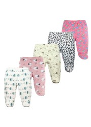3/4/5pcs/lot Newborn Baby Pants Soft Cotton Cartoon Boys Pants Four Seasons Feet Baby Girls Pants Stripe Baby Trousers 0-12M