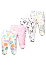 3/4/5pcs/lot Newborn Baby Pants Soft Cotton Cartoon Boys Pants Four Seasons Feet Baby Girls Pants Stripe Baby Trousers 0-12M