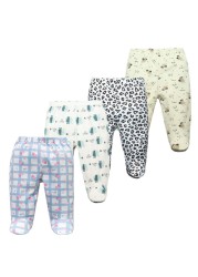 3/4/5pcs/lot Newborn Baby Pants Soft Cotton Cartoon Boys Pants Four Seasons Feet Baby Girls Pants Stripe Baby Trousers 0-12M