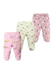 3/4/5pcs/lot Newborn Baby Pants Soft Cotton Cartoon Boys Pants Four Seasons Feet Baby Girls Pants Stripe Baby Trousers 0-12M