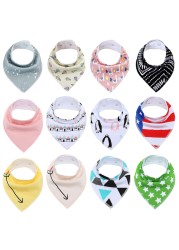 12packs/lot 100% Cotton Bandana Bibs for Drooling Teething Newborn Infant Adjstable Snaps Absorbent Baby Bibs