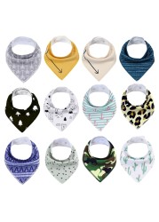 12packs/lot 100% Cotton Bandana Bibs for Drooling Teething Newborn Infant Adjstable Snaps Absorbent Baby Bibs