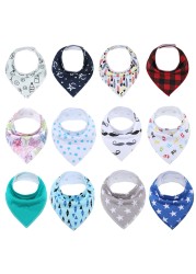 12packs/lot 100% Cotton Bandana Bibs for Drooling Teething Newborn Infant Adjstable Snaps Absorbent Baby Bibs