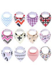 12packs/lot 100% Cotton Bandana Bibs for Drooling Teething Newborn Infant Adjstable Snaps Absorbent Baby Bibs