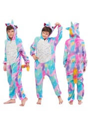 Winter Kigurumi Kigurumi Soft Warm Soft Flannel Pajamas Cartoon Animal Hooded Pajamas Boys Unicorn Pajamas Girls Kids Sleepwear