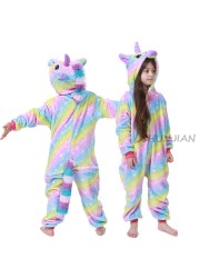 Winter Kigurumi Kigurumi Soft Warm Soft Flannel Pajamas Cartoon Animal Hooded Pajamas Boys Unicorn Pajamas Girls Kids Sleepwear