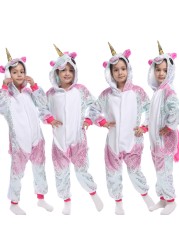 Winter Kigurumi Kigurumi Soft Warm Soft Flannel Pajamas Cartoon Animal Hooded Pajamas Boys Unicorn Pajamas Girls Kids Sleepwear