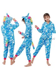 Winter Kigurumi Kigurumi Soft Warm Soft Flannel Pajamas Cartoon Animal Hooded Pajamas Boys Unicorn Pajamas Girls Kids Sleepwear