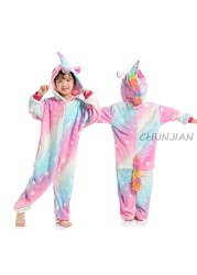 Winter Kigurumi Kigurumi Soft Warm Soft Flannel Pajamas Cartoon Animal Hooded Pajamas Boys Unicorn Pajamas Girls Kids Sleepwear