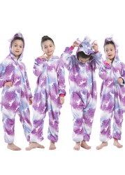 Winter Kigurumi Kigurumi Soft Warm Soft Flannel Pajamas Cartoon Animal Hooded Pajamas Boys Unicorn Pajamas Girls Kids Sleepwear