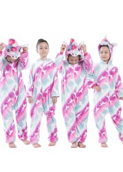 Winter Kigurumi Kigurumi Soft Warm Soft Flannel Pajamas Cartoon Animal Hooded Pajamas Boys Unicorn Pajamas Girls Kids Sleepwear