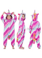 Winter Kigurumi Kigurumi Soft Warm Soft Flannel Pajamas Cartoon Animal Hooded Pajamas Boys Unicorn Pajamas Girls Kids Sleepwear