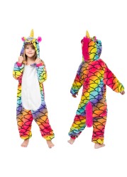 Winter Kigurumi Kigurumi Soft Warm Soft Flannel Pajamas Cartoon Animal Hooded Pajamas Boys Unicorn Pajamas Girls Kids Sleepwear