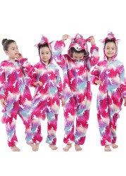 Winter Kigurumi Kigurumi Soft Warm Soft Flannel Pajamas Cartoon Animal Hooded Pajamas Boys Unicorn Pajamas Girls Kids Sleepwear