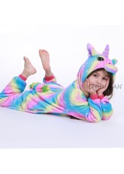 Winter Kigurumi Kigurumi Soft Warm Soft Flannel Pajamas Cartoon Animal Hooded Pajamas Boys Unicorn Pajamas Girls Kids Sleepwear