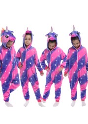 Winter Kigurumi Kigurumi Soft Warm Soft Flannel Pajamas Cartoon Animal Hooded Pajamas Boys Unicorn Pajamas Girls Kids Sleepwear