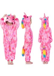 Winter Kigurumi Kigurumi Soft Warm Soft Flannel Pajamas Cartoon Animal Hooded Pajamas Boys Unicorn Pajamas Girls Kids Sleepwear