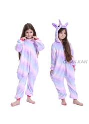 Winter Kigurumi Kigurumi Soft Warm Soft Flannel Pajamas Cartoon Animal Hooded Pajamas Boys Unicorn Pajamas Girls Kids Sleepwear