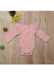 Baby Girls Ruffles Short Clothes Newborn 0-2 Years Baby Girls Long Sleeve Jumpsuit Baby Clothes