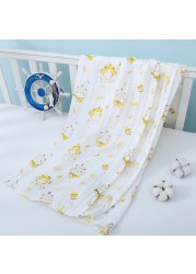 Baby Muslin Soft Cotton Receiving Blanket Infants Cartoon Printed Swaddle Wrap