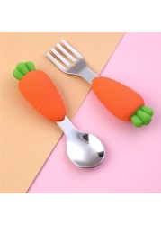 Baby Stainless Steel Silicone Cutlery Feeding Set Children Straw Cutlery Carrot Set Split Training Plate Spoon Fork Dinner Plate