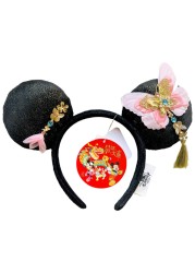 Original Disney Mickey Mouse Earphone Shanghai Disney Big Ears Bows Costume Headband Cosplay Plush Adult/Kids Headband Gift