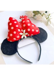 Original Disney Mickey Mouse Earphone Shanghai Disney Big Ears Bows Costume Headband Cosplay Plush Adult/Kids Headband Gift