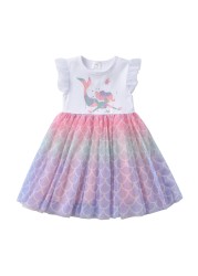 DXTON-Girls Summer Dresses Princess Kids Clothes Flying Sleeve Unicorn Dress 2021