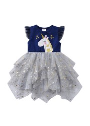 DXTON-Girls Summer Dresses Princess Kids Clothes Flying Sleeve Unicorn Dress 2021
