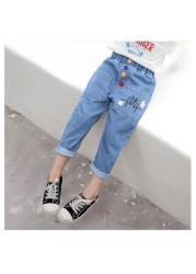 Kids Long Denim Pants Baby Jeans For Girls Spring Autumn Cartoon Jeans Baby Girl Casual Style Toddler Children Trousers